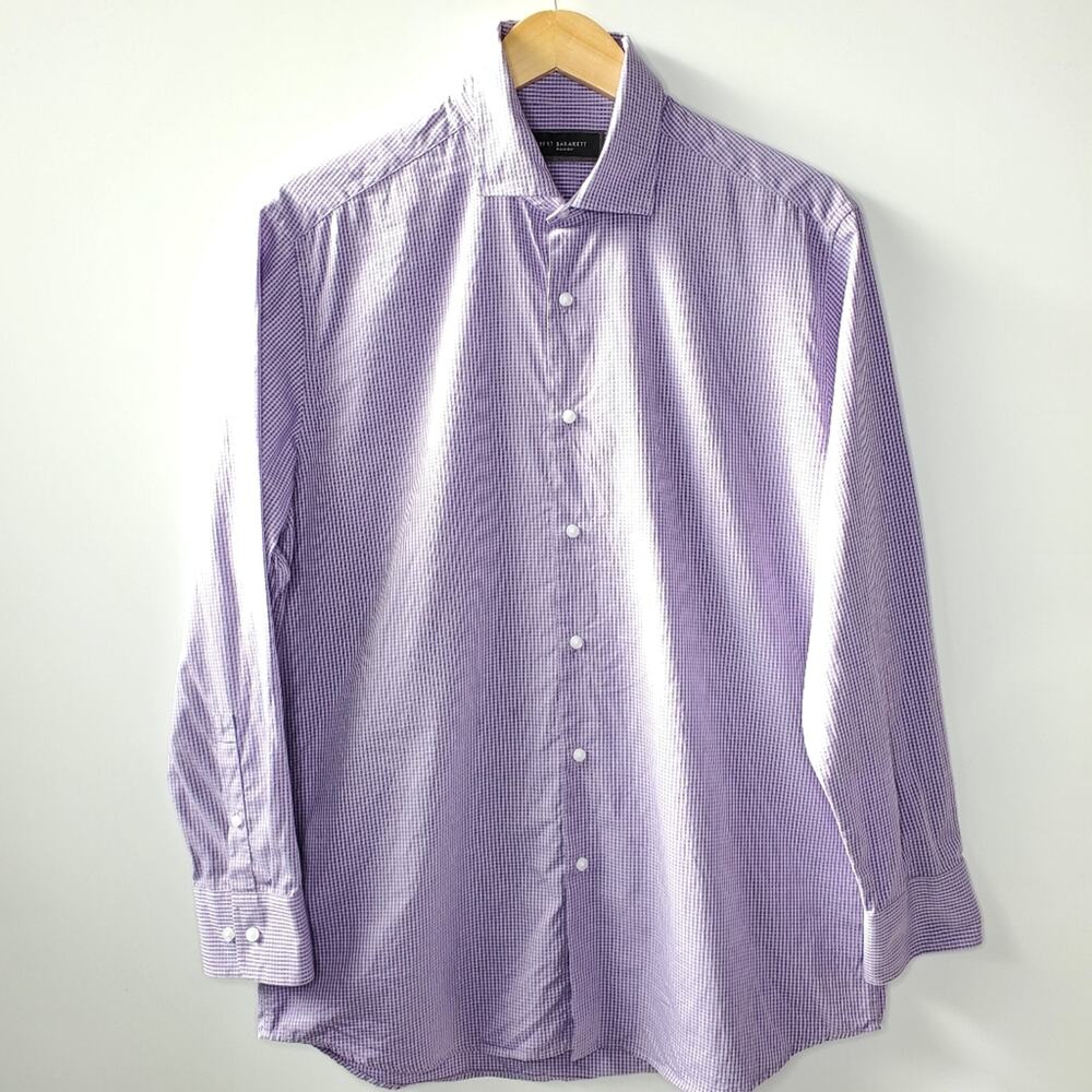 Robert Barakeet Cotton purple checkered long sleeve button up dress shirt